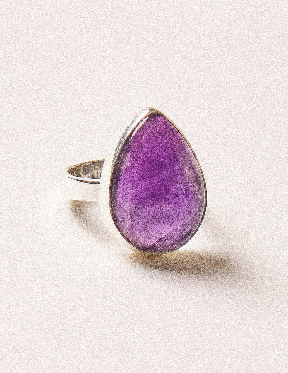 Amethyst Teardrop Gemstone Ring - Size 7