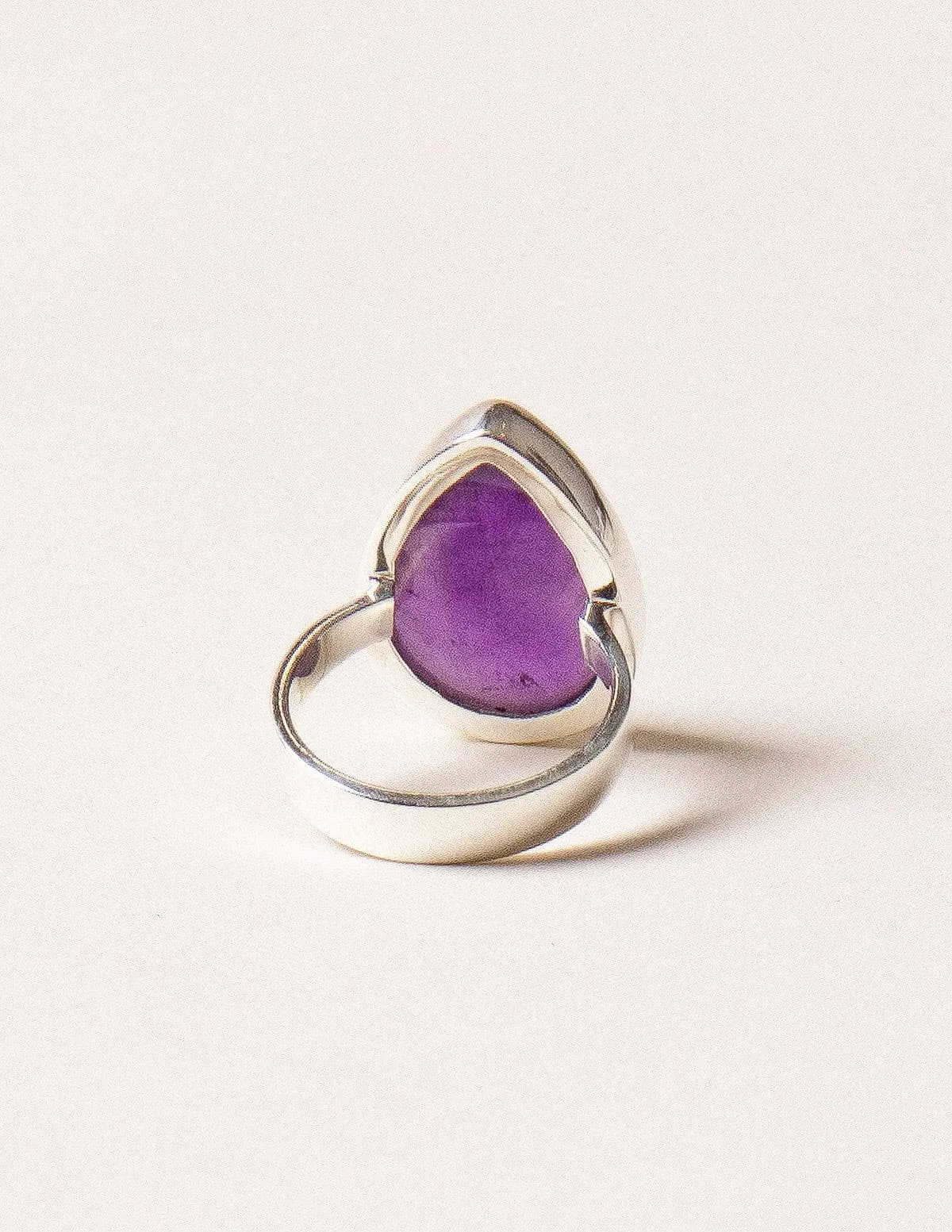 Amethyst Teardrop Gemstone Ring - Size 7