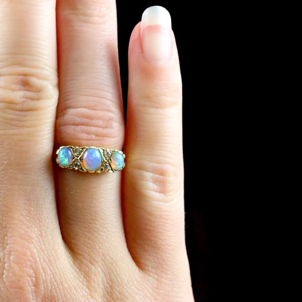 Antique Art Deco Opal & Diamond Trilogy Ring Dated Birmingham 1922