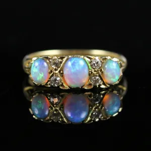 Antique Art Deco Opal & Diamond Trilogy Ring Dated Birmingham 1922