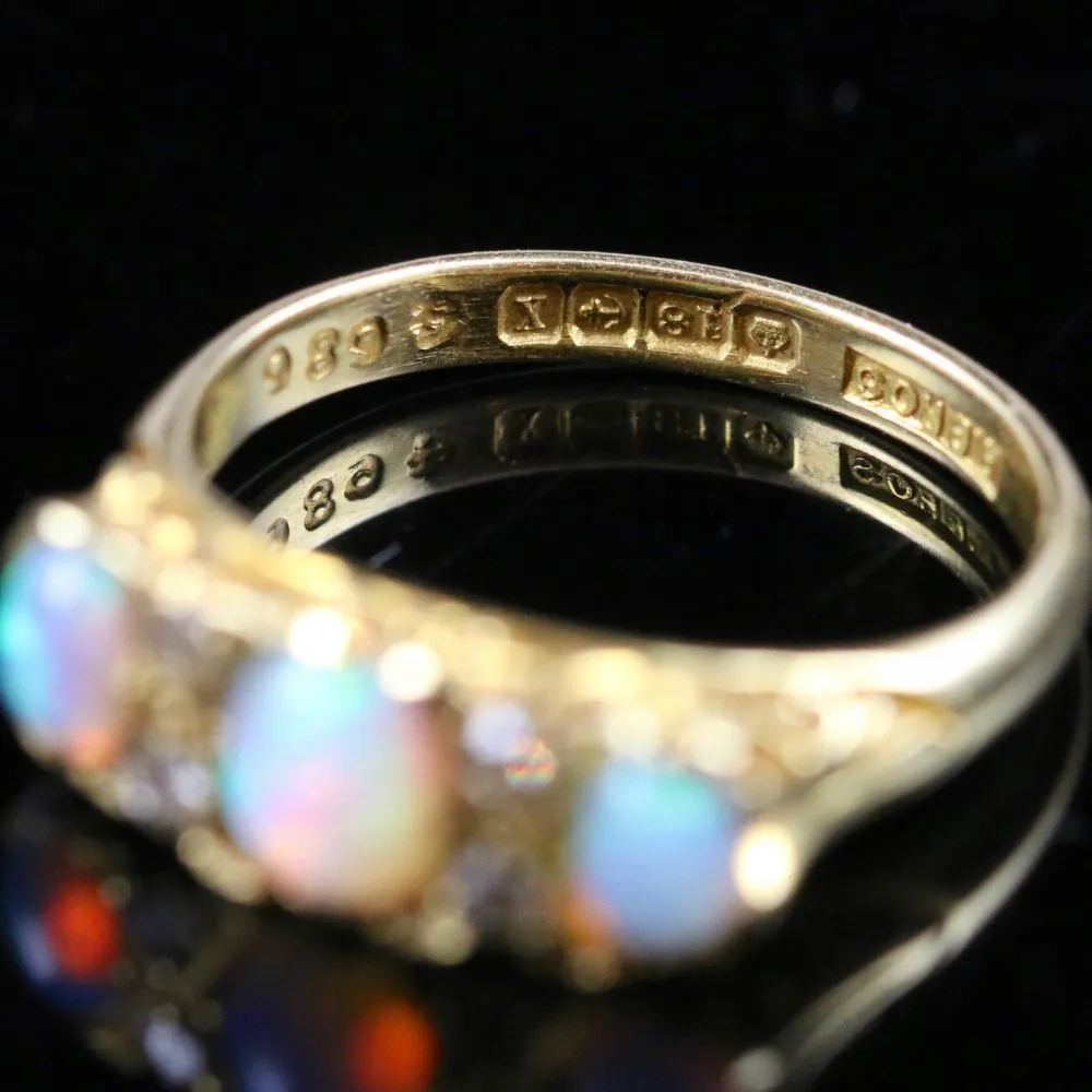 Antique Art Deco Opal & Diamond Trilogy Ring Dated Birmingham 1922