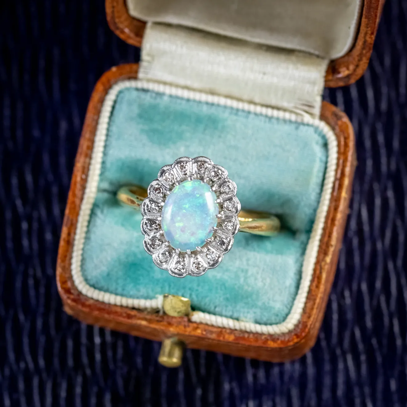 Antique Edwardian Opal Diamond Ring Platinum 18Ct Gold Circa 1915