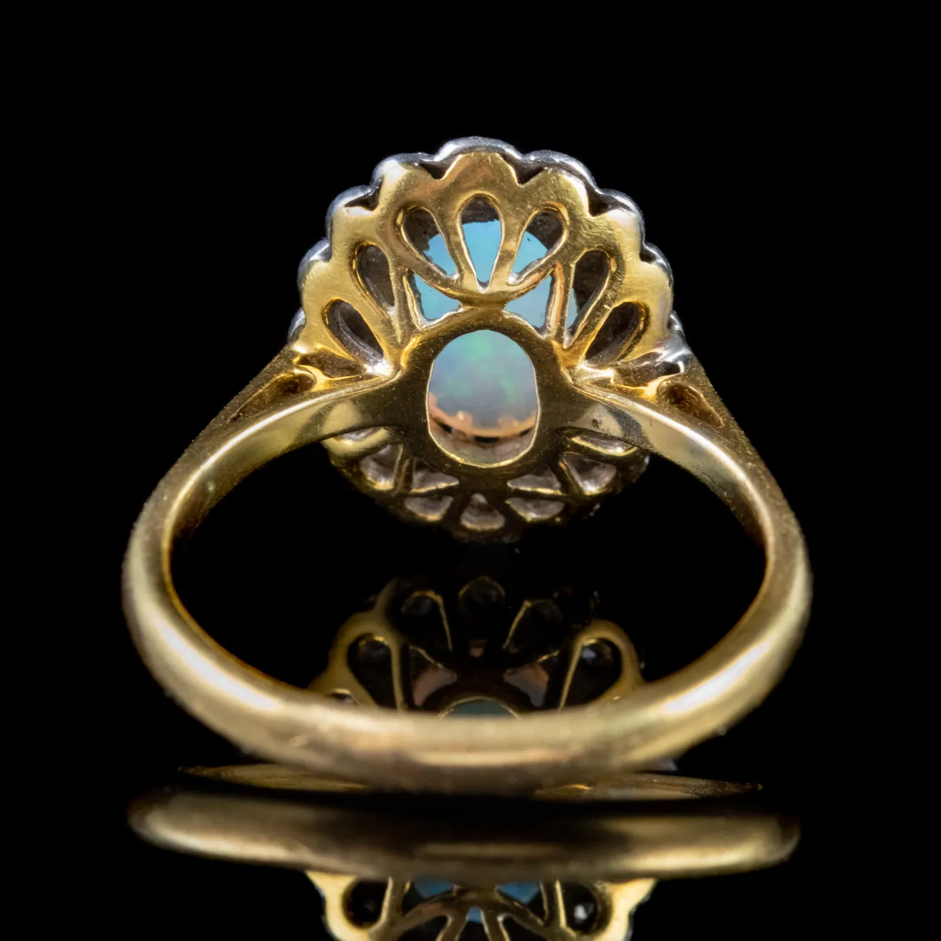 Antique Edwardian Opal Diamond Ring Platinum 18Ct Gold Circa 1915