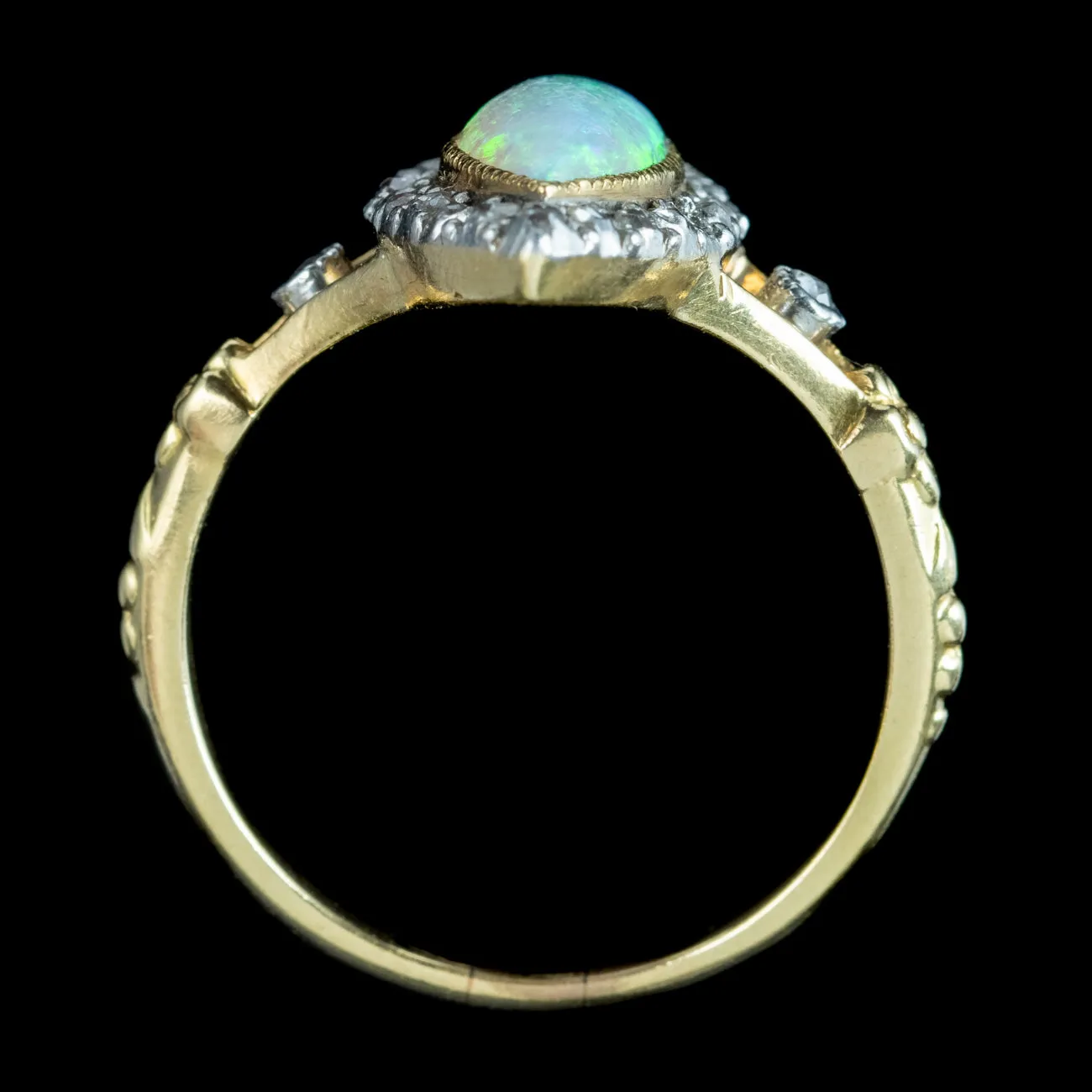 Antique Victorian French Opal Diamond Navette Ring 2.5ct Opal