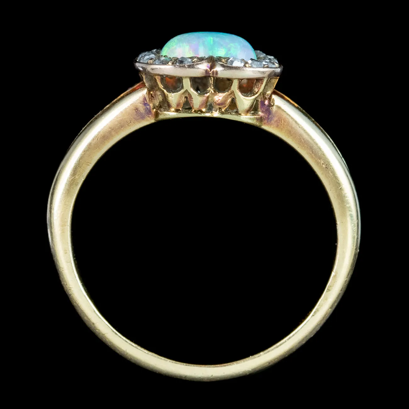 Antique Victorian Opal Diamond Heart Cluster Ring 0.90ct Opal