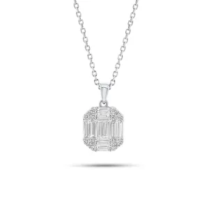 Baguette and Round Diamond Octagon Pendant