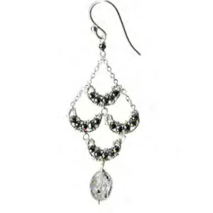 Beaded Crescent Earrings 4210A with Hematite and Black Rutilated Quartz by Michelle Pressler Jewelry