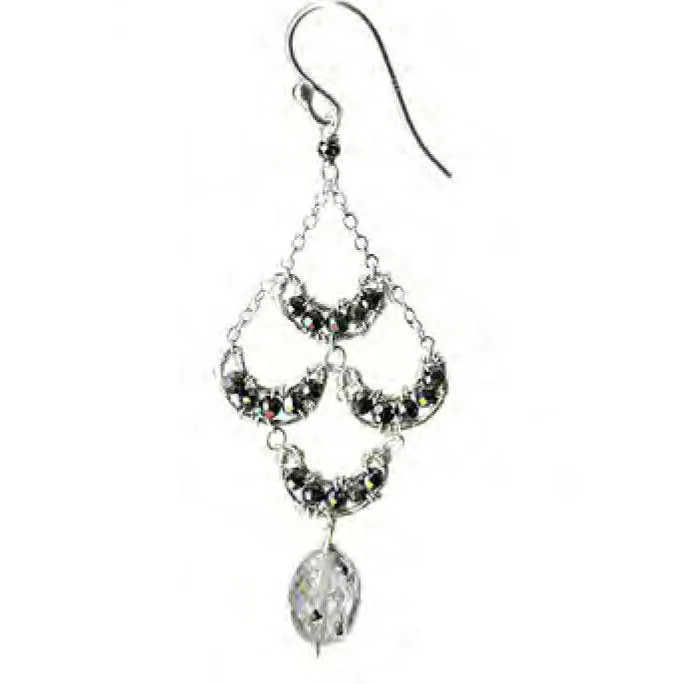 Beaded Crescent Earrings 4210A with Hematite and Black Rutilated Quartz by Michelle Pressler Jewelry