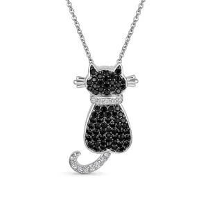 BFF Black Kitty Cat Pendant Necklace CZ Kitten Jewelry for Cat Lovers in Silver