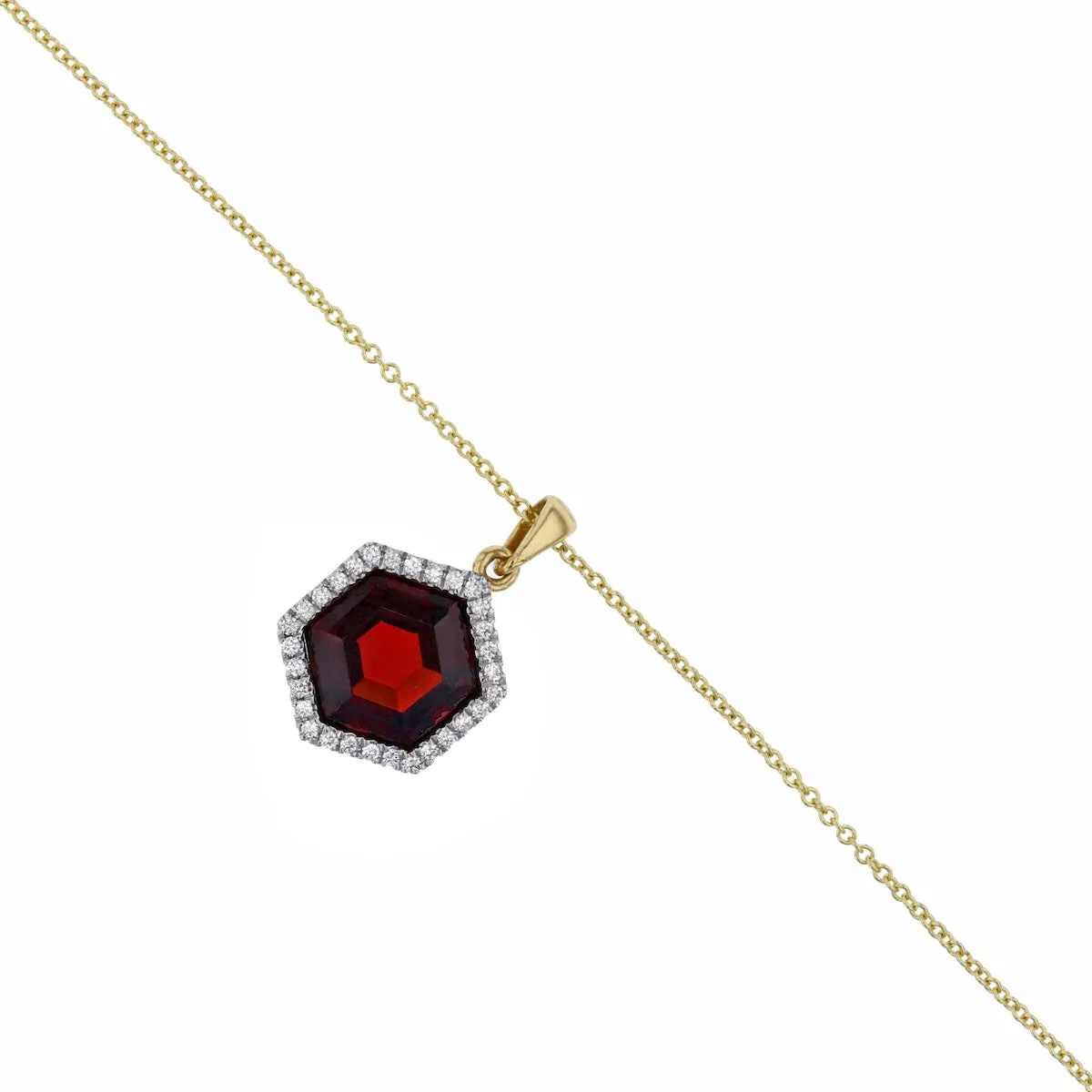 Bijou Collection 2.71ct Garnet Hexagonal with Diamond Halo Necklace | 9K Yellow Gold