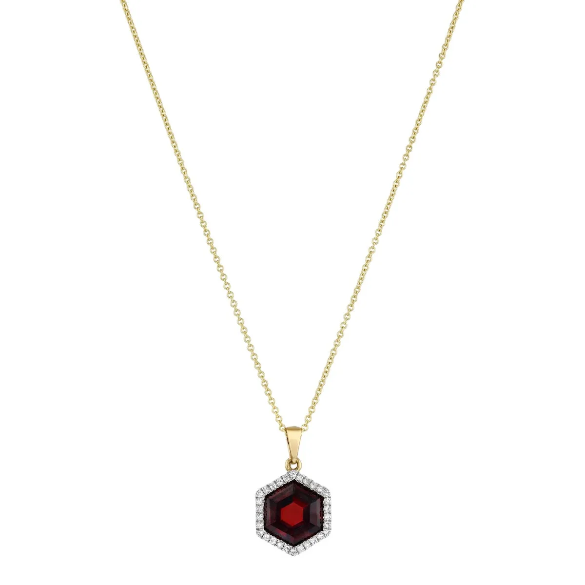 Bijou Collection 2.71ct Garnet Hexagonal with Diamond Halo Necklace | 9K Yellow Gold