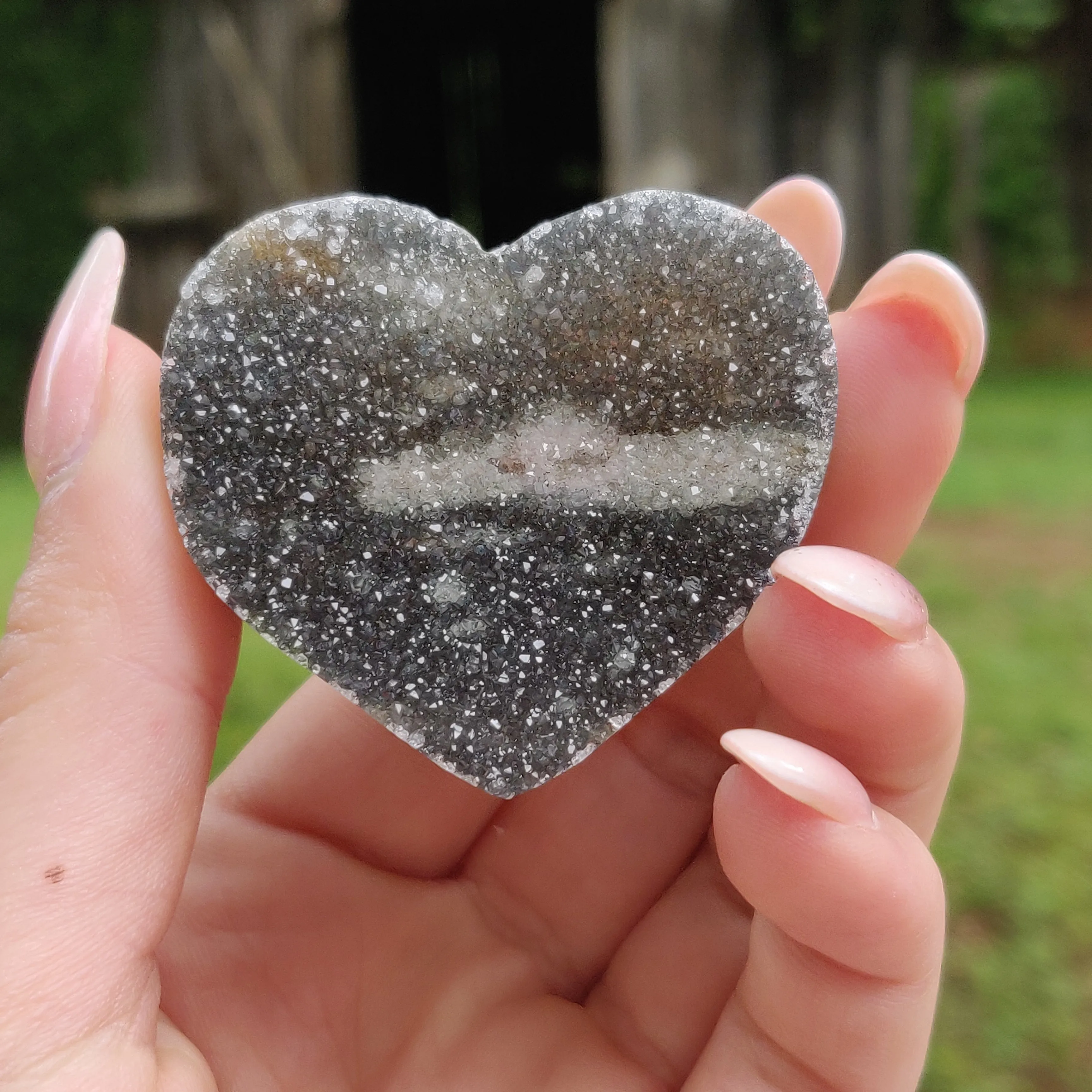 Black Amethyst Geode & Agate Heart (#20B)