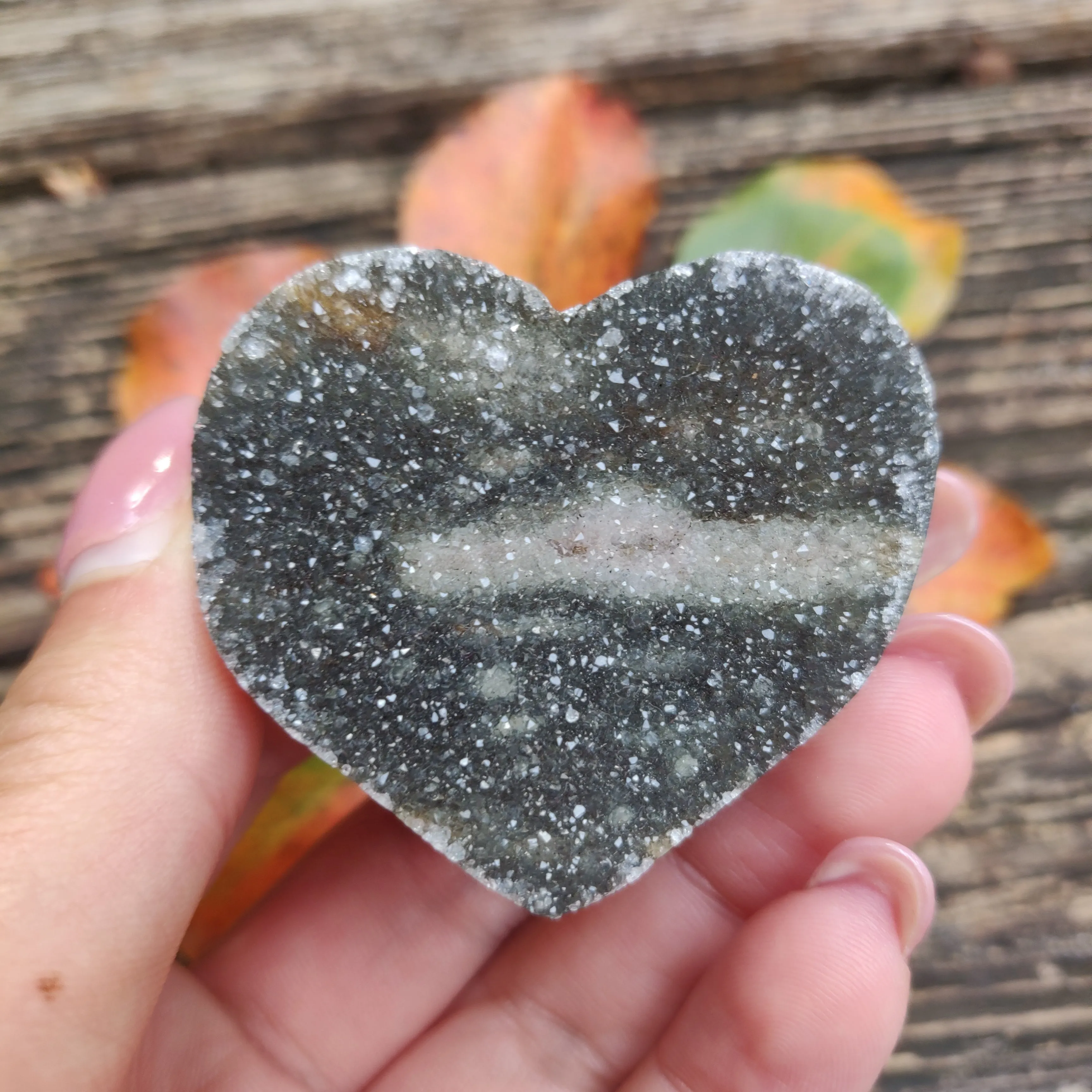 Black Amethyst Geode & Agate Heart (#20B)