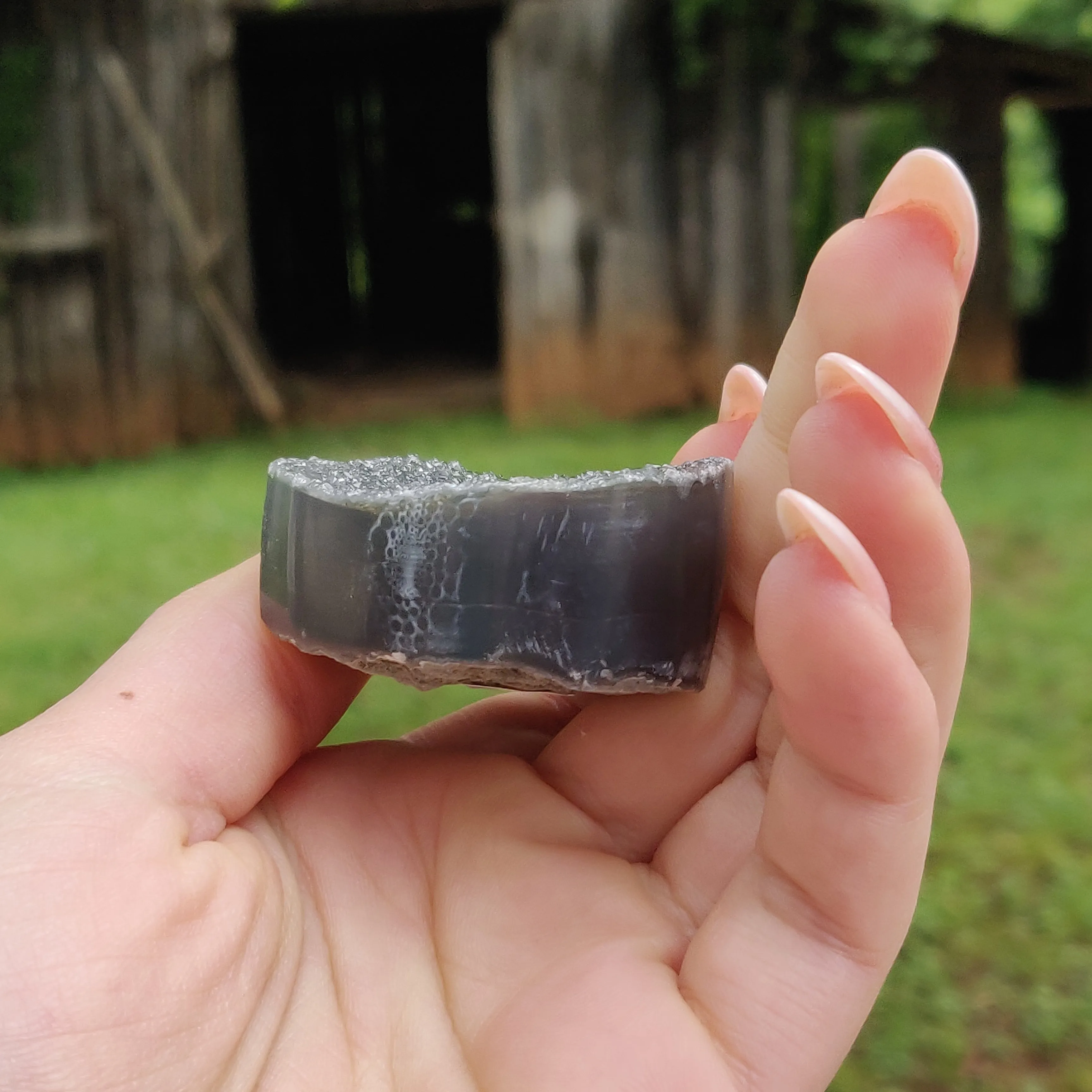 Black Amethyst Geode & Agate Heart (#20B)