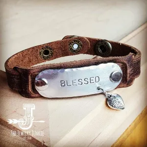 Blessed Hand Stamped Leather Cuff