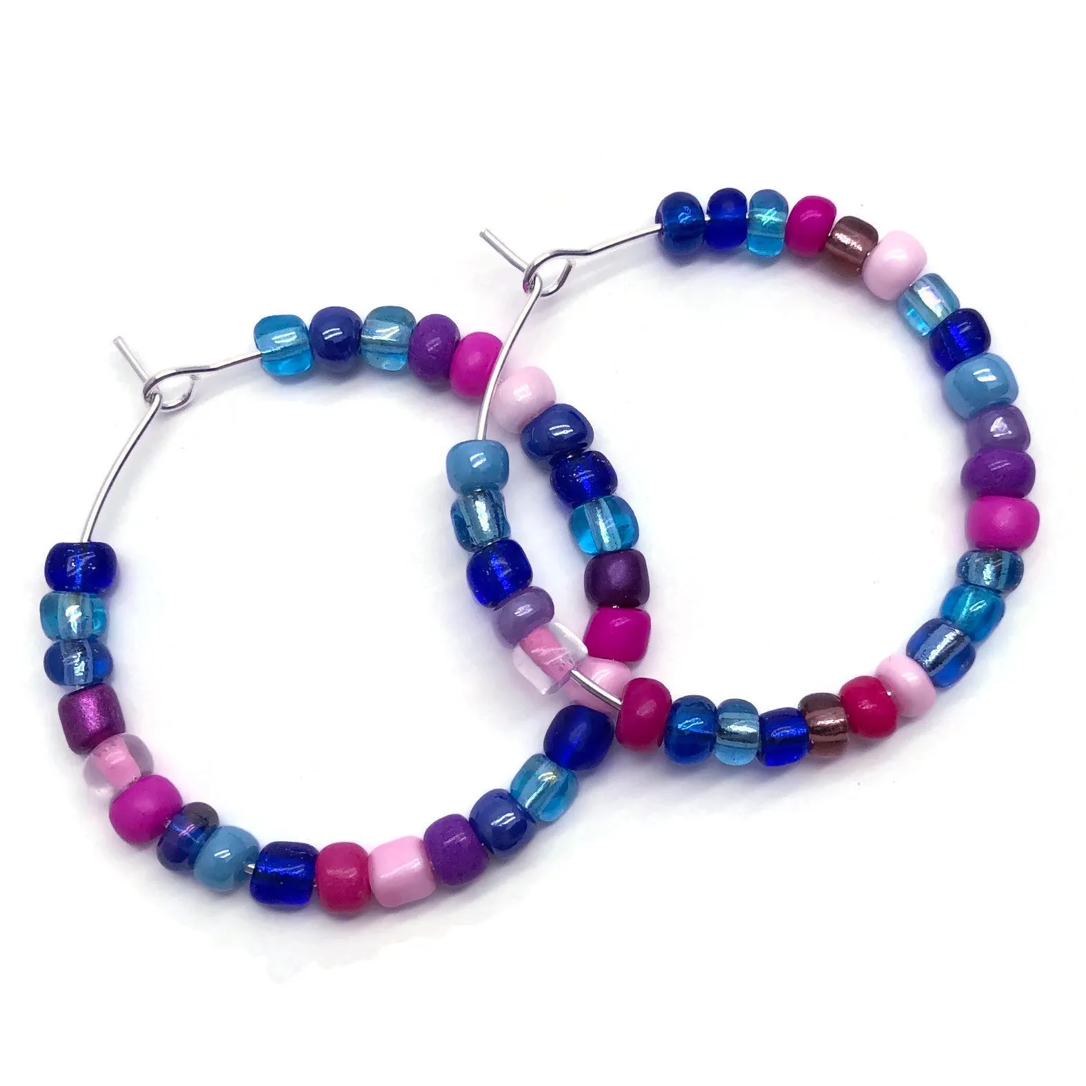 Blue and Pink Seed Beads Hoops 35mm