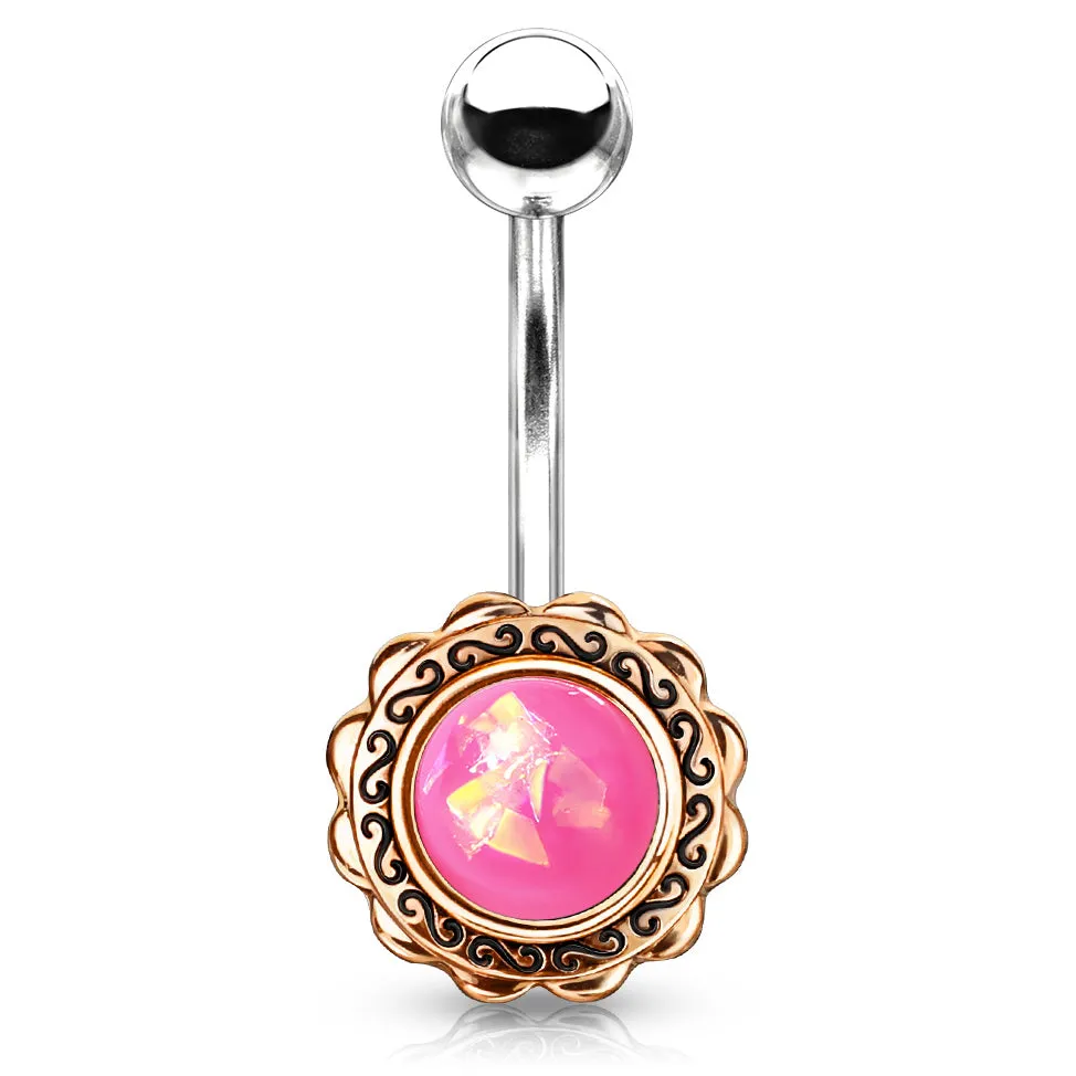 Boêmio Opal Belly Bar with Rose Gold Plating