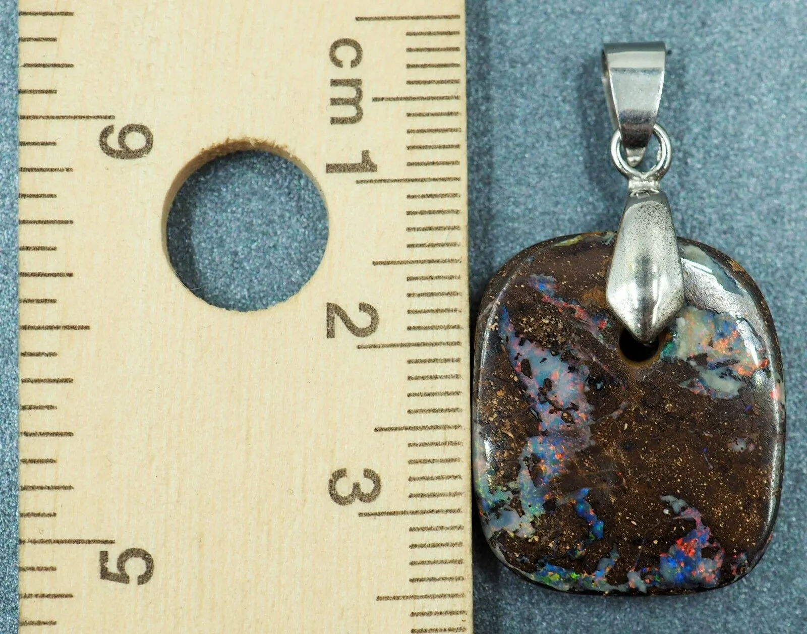 Boulder 18ct White Gold Plated Opal Pendant with Flashes of Red, Blue & Green