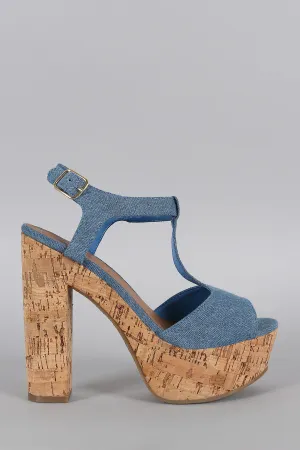 Breckelle Denim Cork Platform Heel