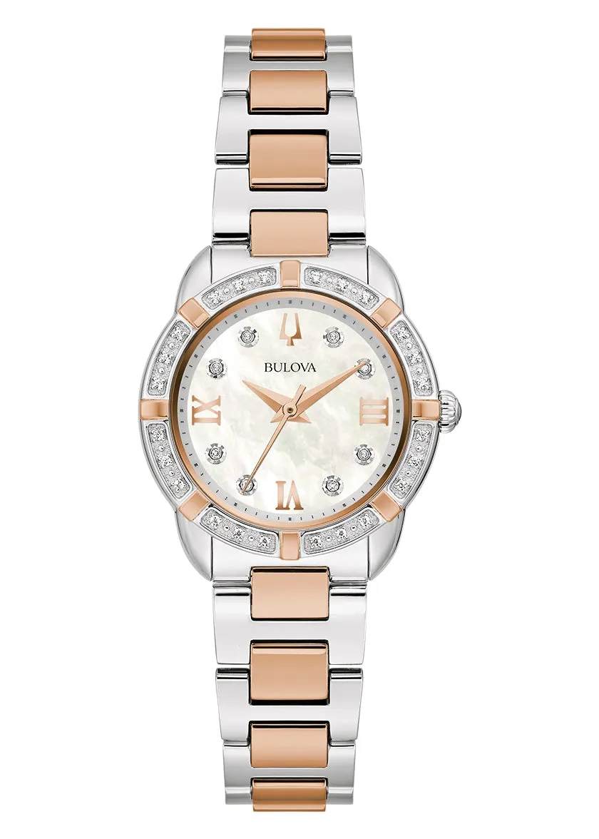 BULOVA LADIES CLASSIC DIAMOND SET BI-TONE ROSE BRACELET 98R291