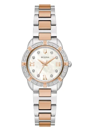 BULOVA LADIES CLASSIC DIAMOND SET BI-TONE ROSE BRACELET 98R291