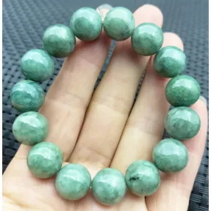 Certified Green Burma Natural A Jadeite Carved 12.2MM Bead Stretch Bracelet