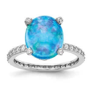 Cheryl M Sterling Silver Lab Created Blue Opal Ring