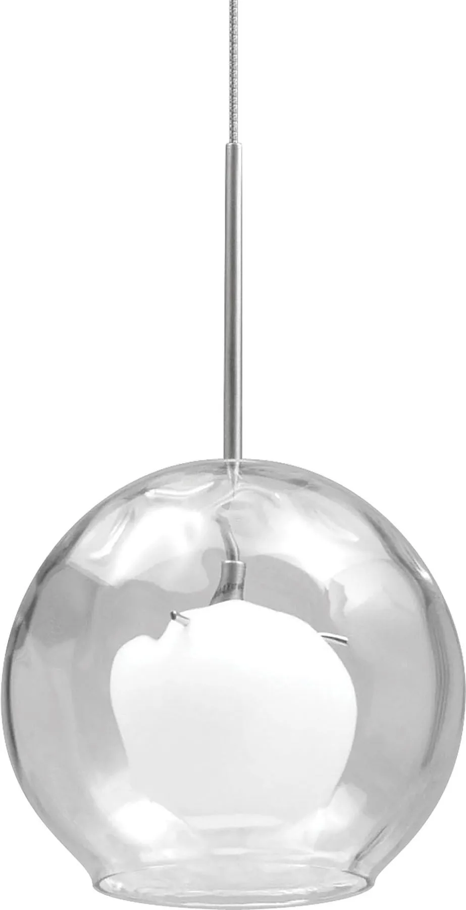 Crescent 1 Light Pendant In Satin Nickel With Clear Outer Glass and White Opal Inner Glass