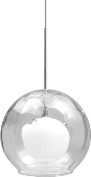 Crescent 1 Light Pendant In Satin Nickel With Clear Outer Glass and White Opal Inner Glass