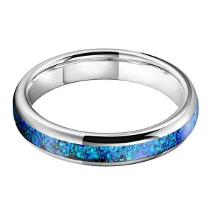 Crushed Blue Opal and Silver Tungsten Ring (4mm)