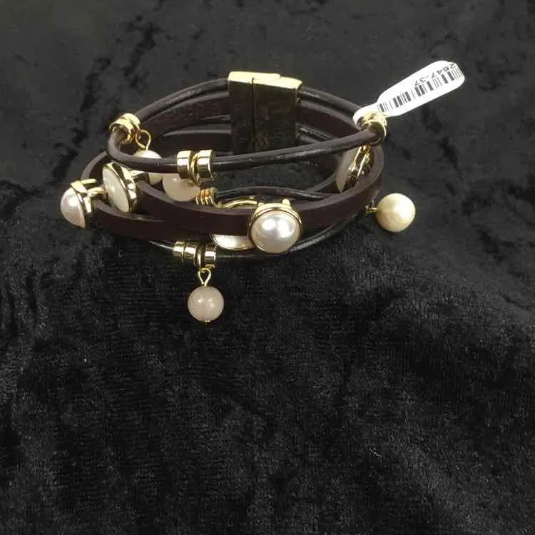 Dark Brown/White Pearl like Cuff Style magnetic clasp Bracelet