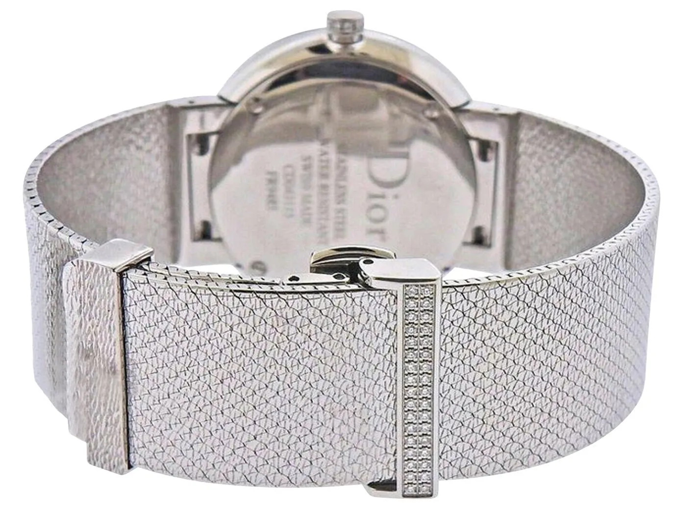 Dior La D de Dior Satine Stainless Steel Mesh Pink Mother-Of-Pearl Dial Diamonds Quartz Womens Watch CD043115M002