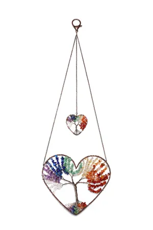 Double Heart Natural Crystals Tree of Life Hanging Ornament | Jovivi