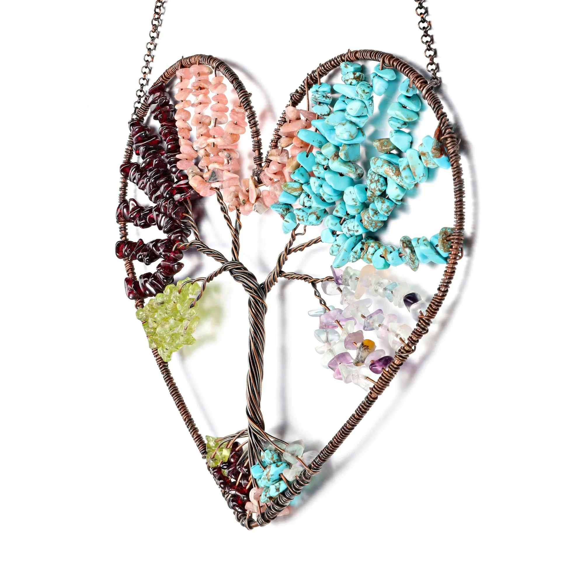 Double Heart Natural Crystals Tree of Life Hanging Ornament | Jovivi