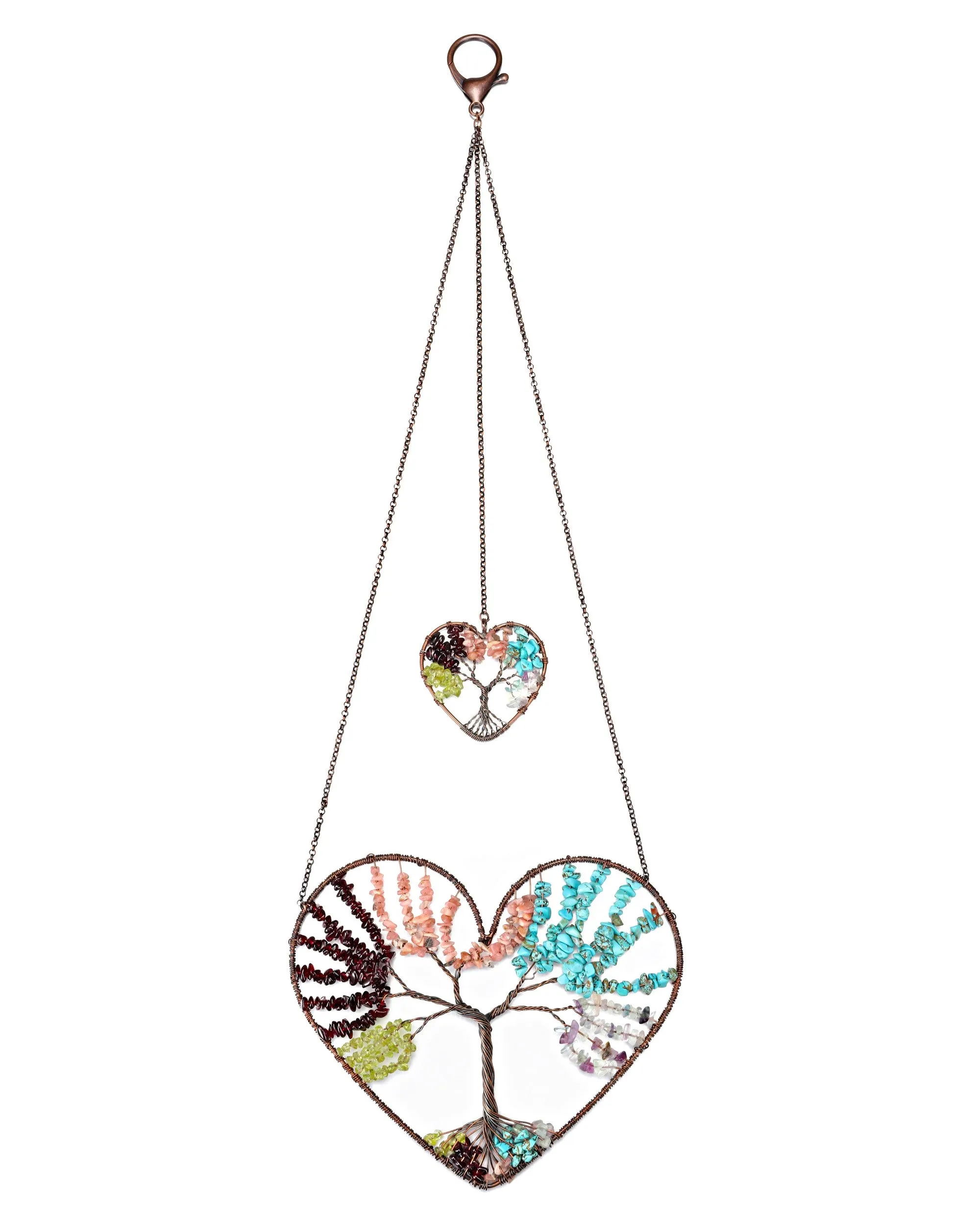 Double Heart Natural Crystals Tree of Life Hanging Ornament | Jovivi