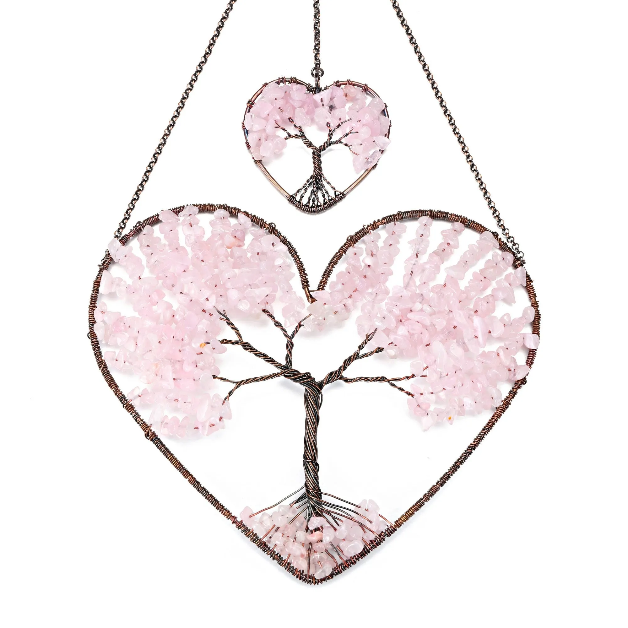 Double Heart Natural Crystals Tree of Life Hanging Ornament | Jovivi