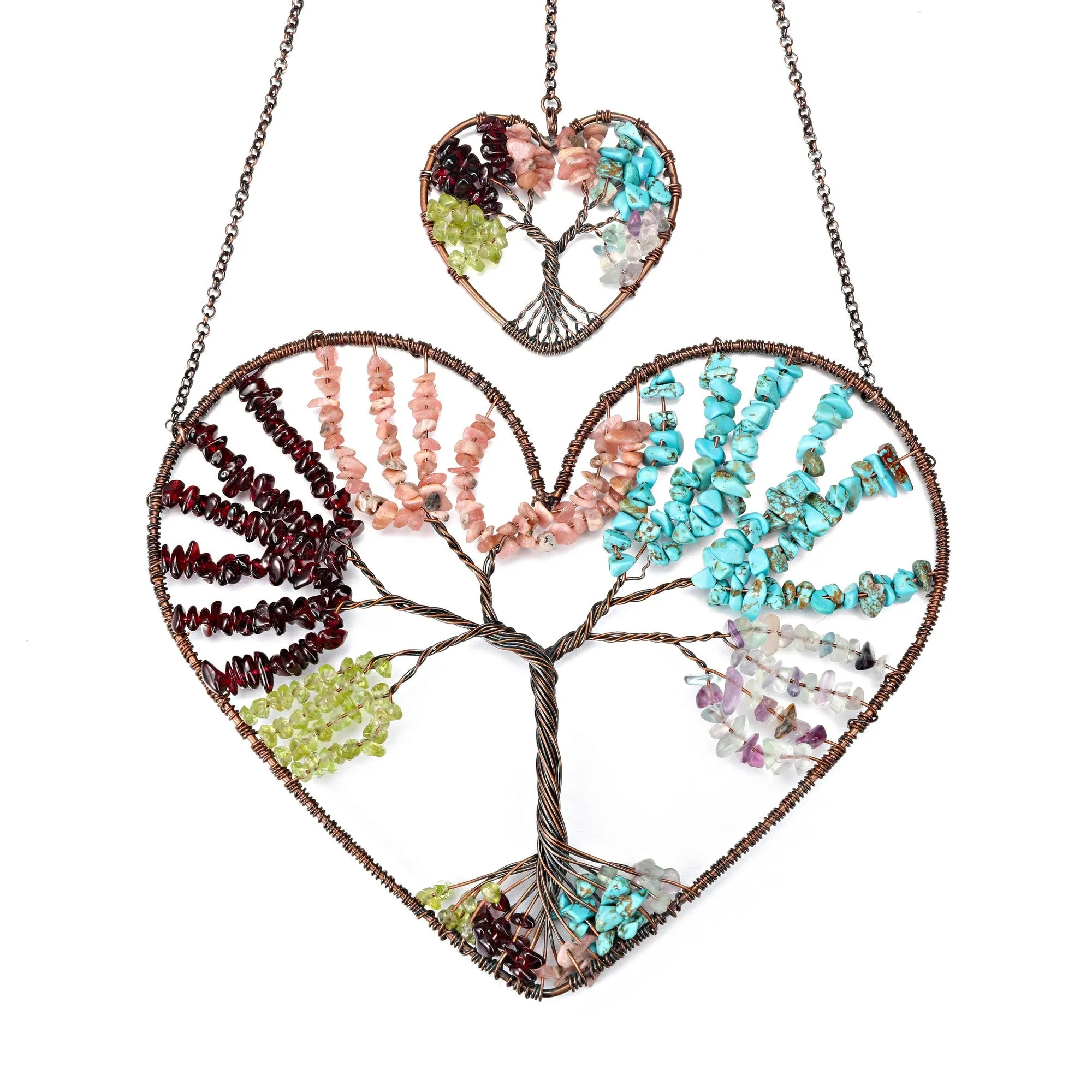 Double Heart Natural Crystals Tree of Life Hanging Ornament | Jovivi