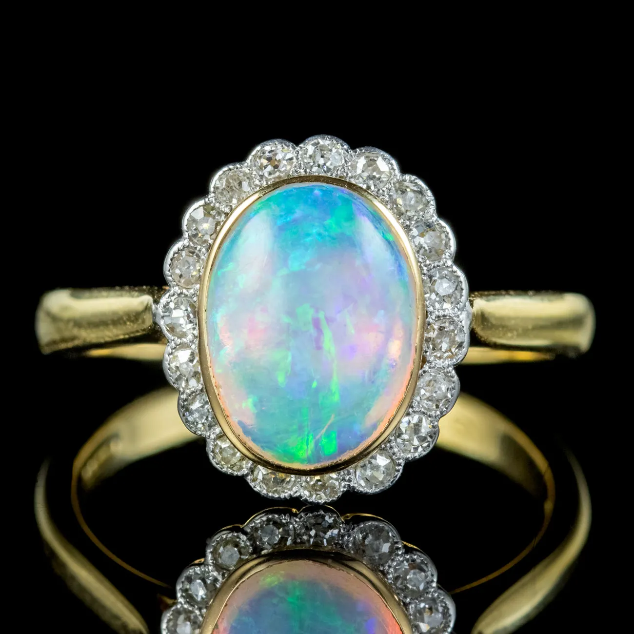 Edwardian Style Opal Diamond Cluster Ring 3ct Opal