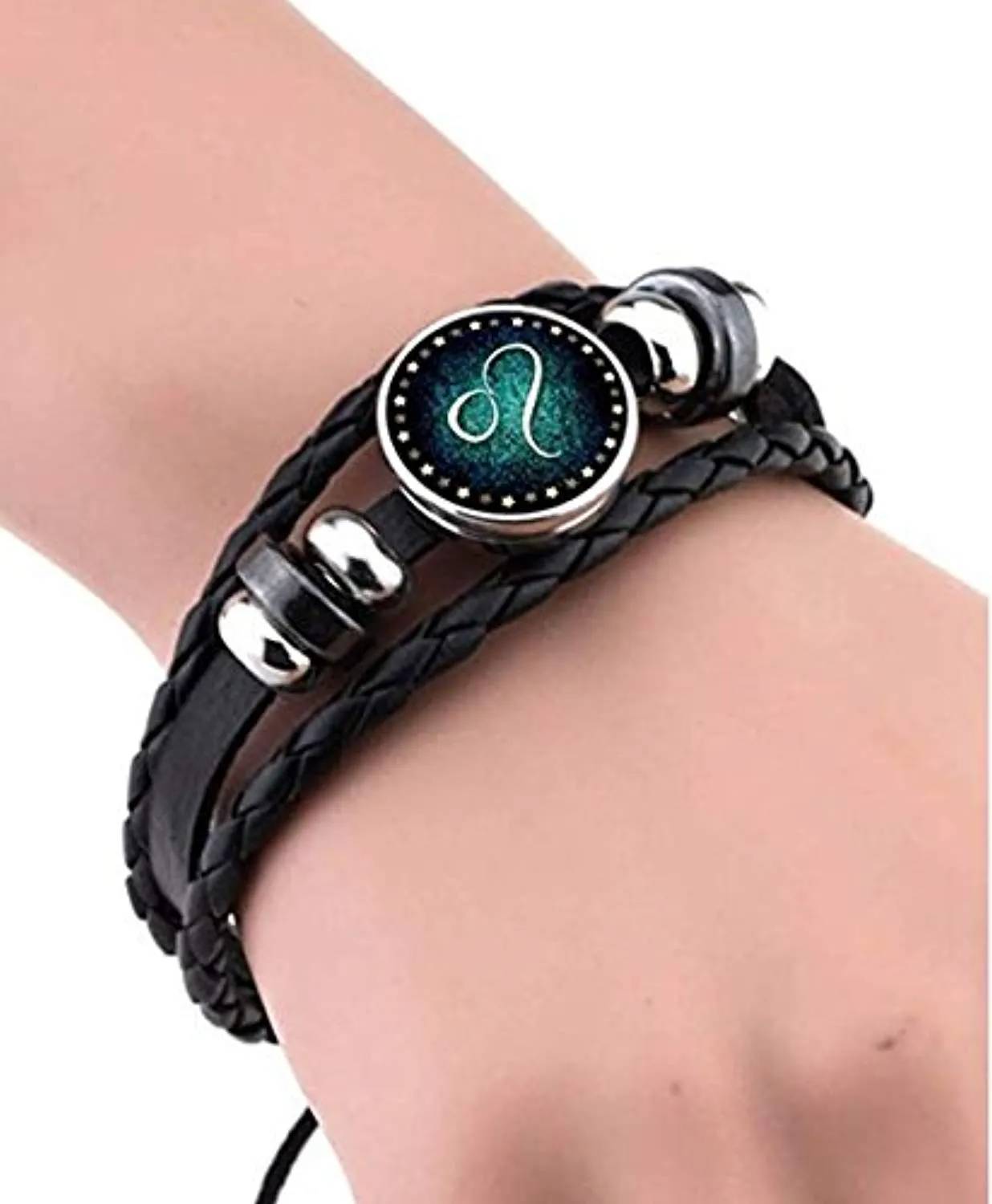 Electomania Your Zodiac Star Leo Bracelet Sign Wristband Handmade Black Leather Gift for 12 Constellation Zodiac Sign Good Luck Handmade Black Genuine Leather Unisex Bracelet