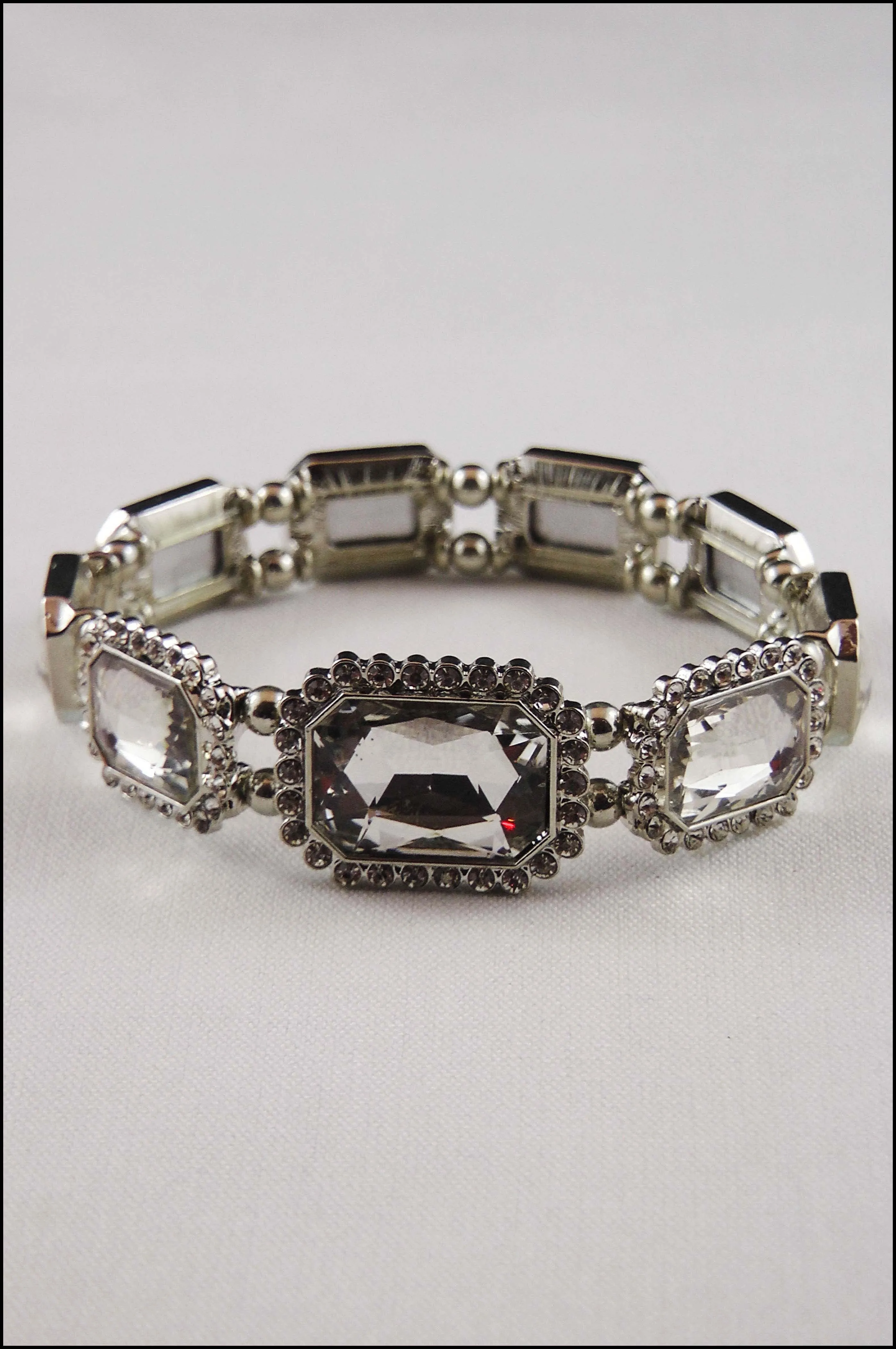 Emerald Cut Pave Crystal Stretch Bracelet