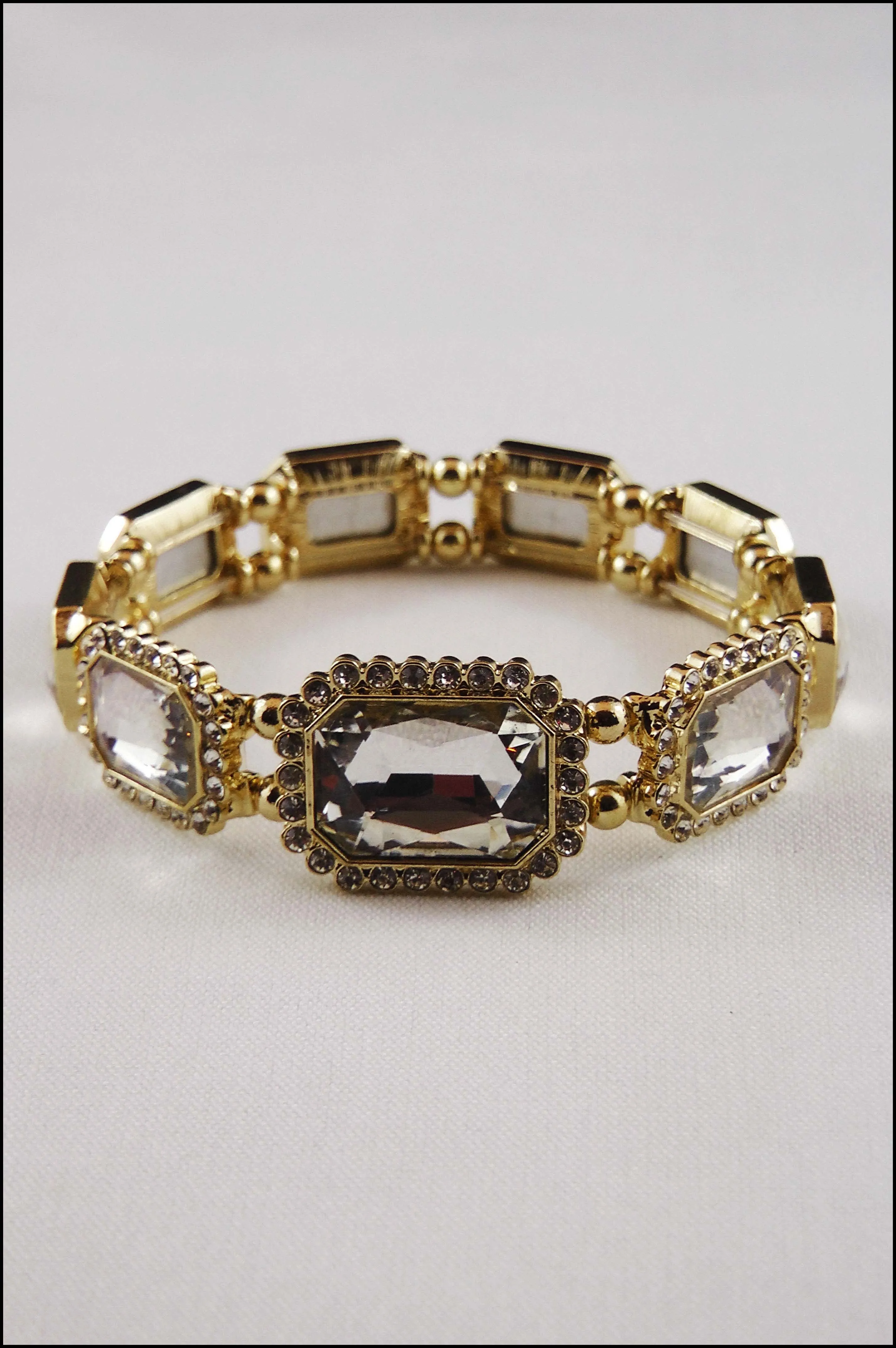 Emerald Cut Pave Crystal Stretch Bracelet