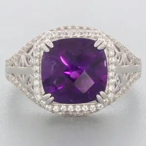 Emerald Purple Amethyst Sterling Silver Ring with Accent