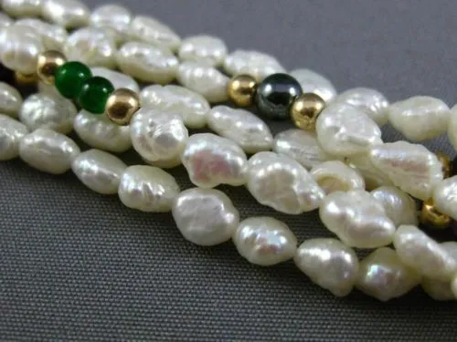 ESTATE LONG 14K YELLOW GOLD & SILVER PEARL MULTI GEM BY THE YARD NECKLACE #25366