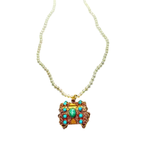 Etruscan Revival Treasure Chest Pendant on Freshwater Pearls, 16"