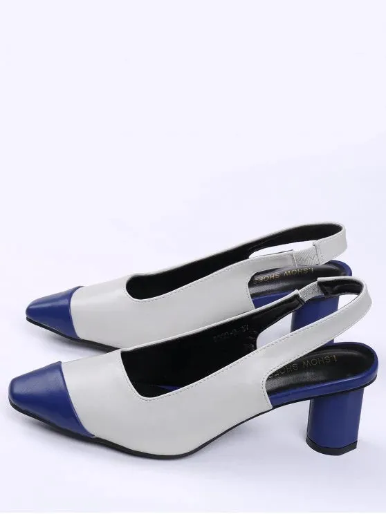 Fashion Slingback Mid Heel Color Block Pumps