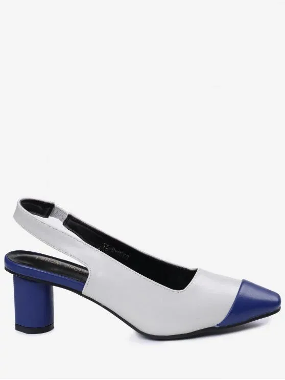 Fashion Slingback Mid Heel Color Block Pumps