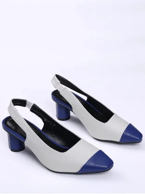 Fashion Slingback Mid Heel Color Block Pumps