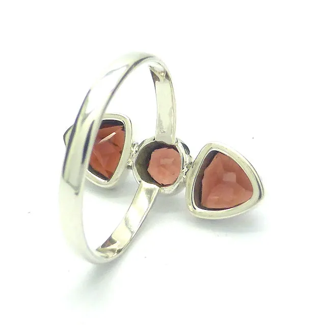 Garnet Ring, Three Faceted Gemstones, 925 Sterling Silver