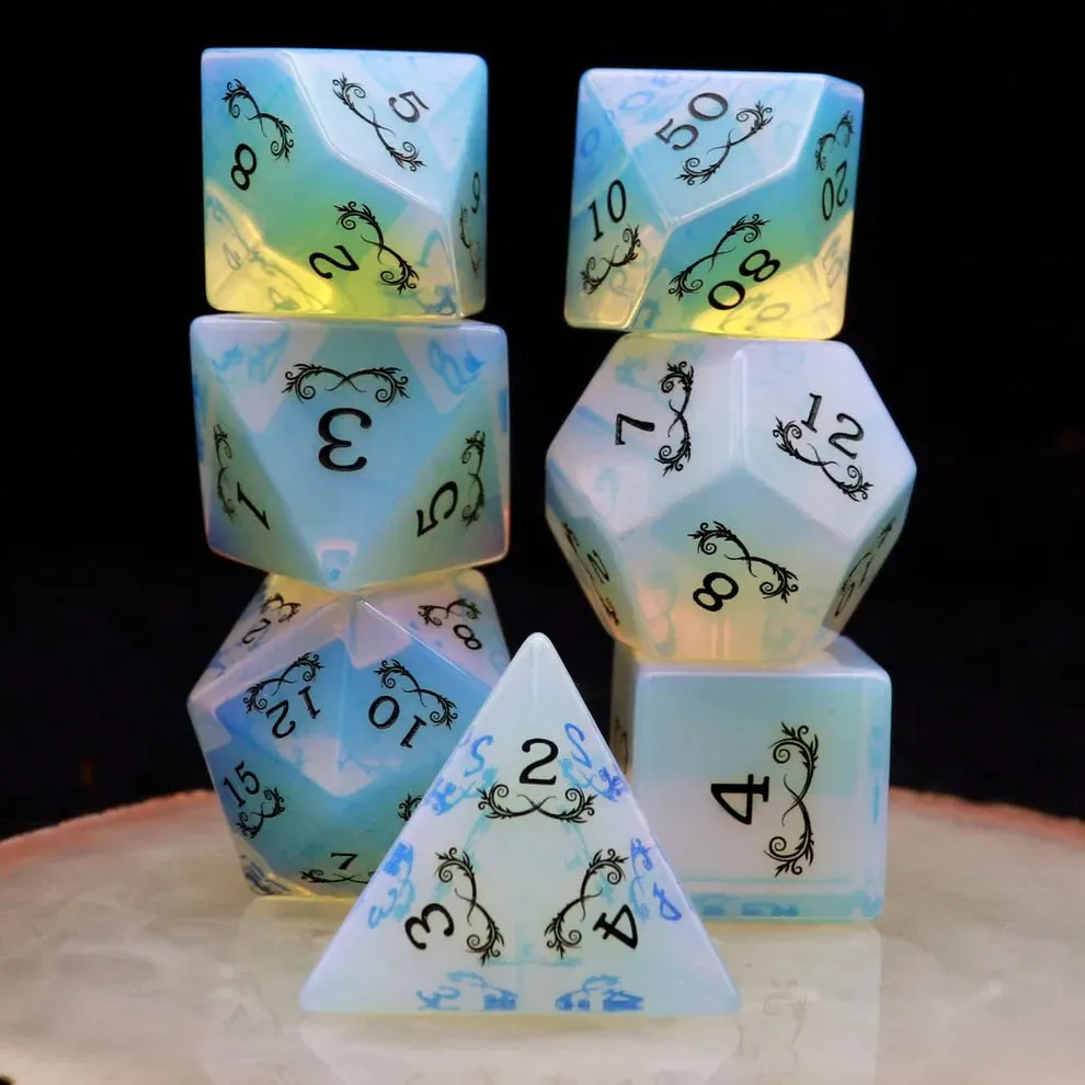 Gemstone: Opal Gold Grass Pattern Dice Set