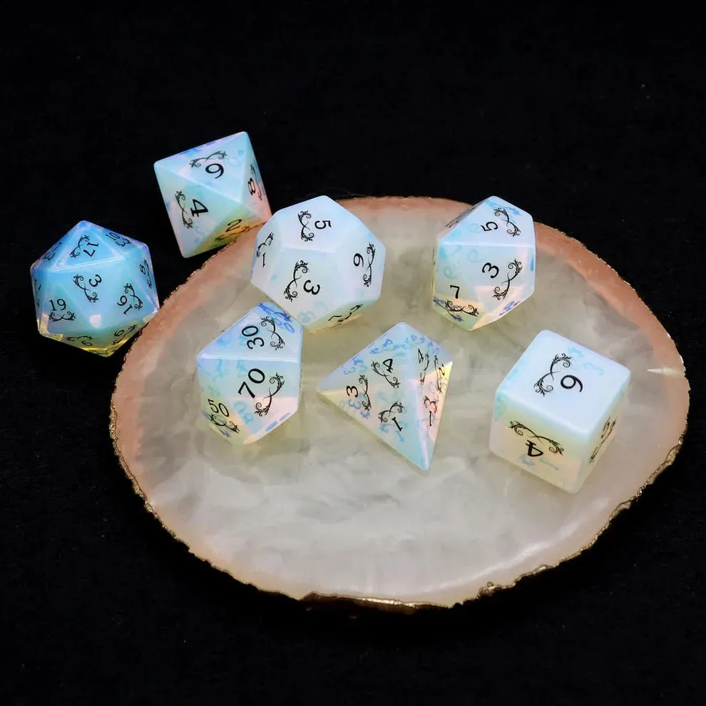 Gemstone: Opal Gold Grass Pattern Dice Set